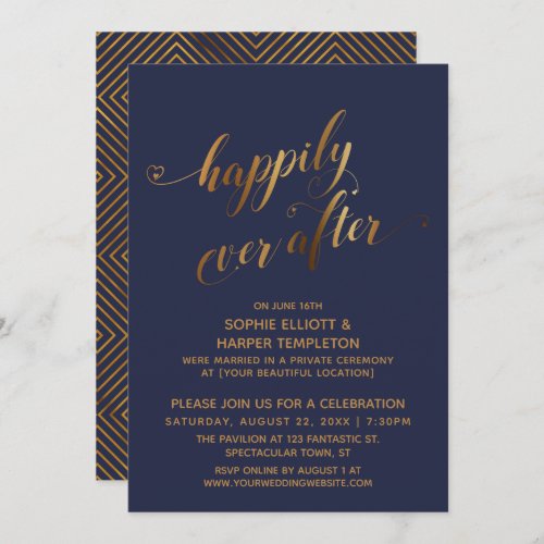 Gold over Navy Happily Ever After Post Wedding Invitation