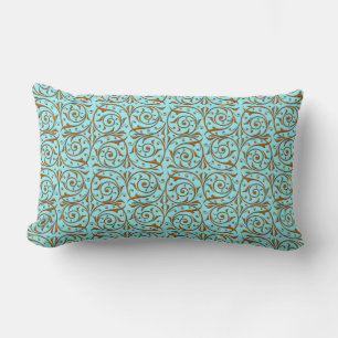 Gold over Teal Blue Green Vine Pattern Lumbar Pillow