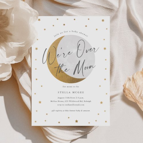 Gold Over the  Moon Gender Neutral Baby Shower Invitation