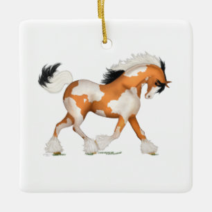 Gold Overo Gypsy Horse Pony Personalized Christmas Ceramic Ornament