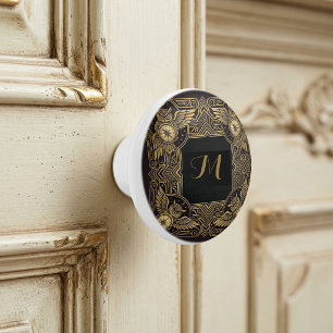 Gold Owl Compass Monogram Art Deco Ceramic Knob