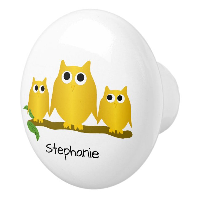 Gold Owl Design Personalised Ceramic Knob (Right)