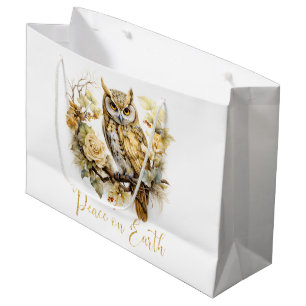 Gold Owl On A Branch Large Gift Bag