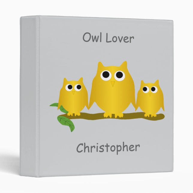 Gold Owls Design Any Colour Background 3 Ring Binder (Front/Spine)