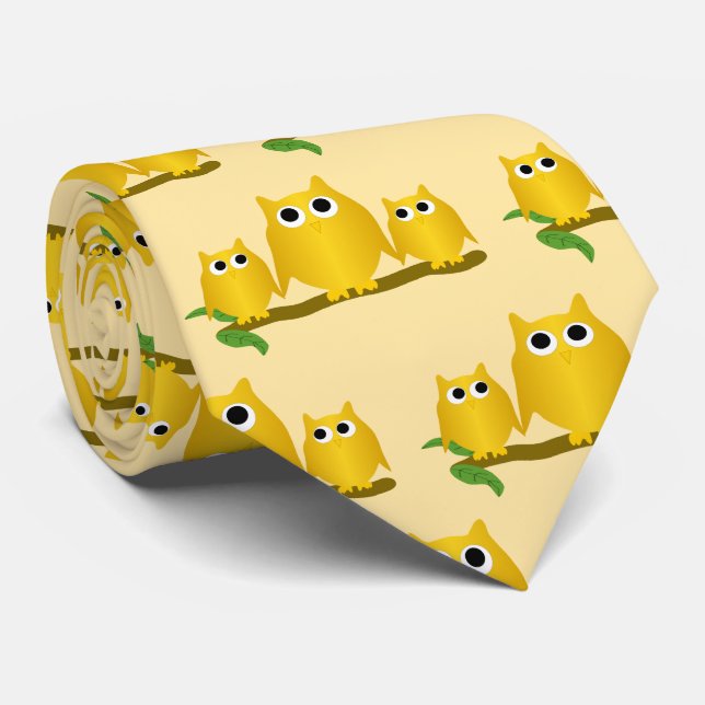 Gold Owls Design Any Colour Background Neck Tie (Rolled)