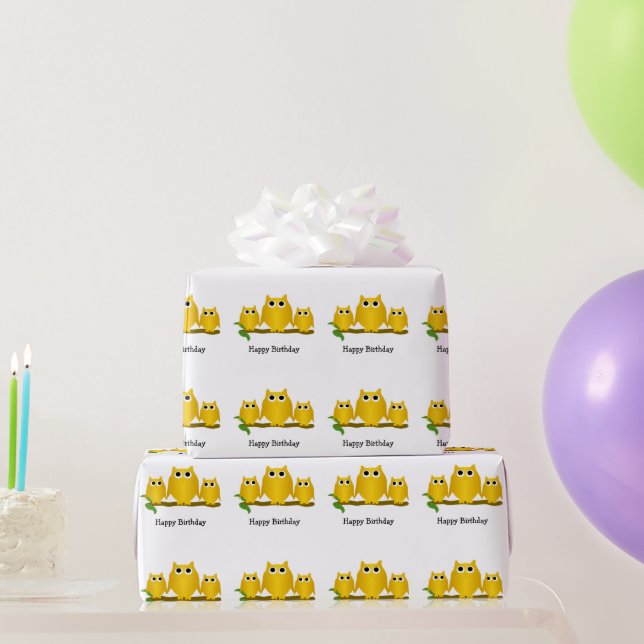 Gold Owls Design Birthday Gift Wrapping Paper (Party Gifts)