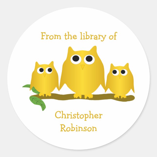 Gold Owls Design Bookplate (Front)