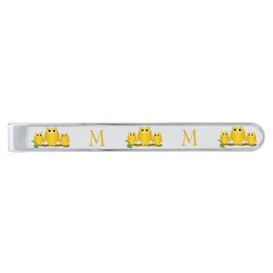 Gold Owls Design Monogrammed Silver Finish Tie Bar