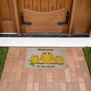 Gold Owls Design Personalised Fiber Doormat
