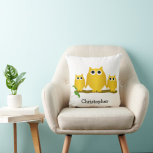 Gold Owls Design Personalised Throw Pillow