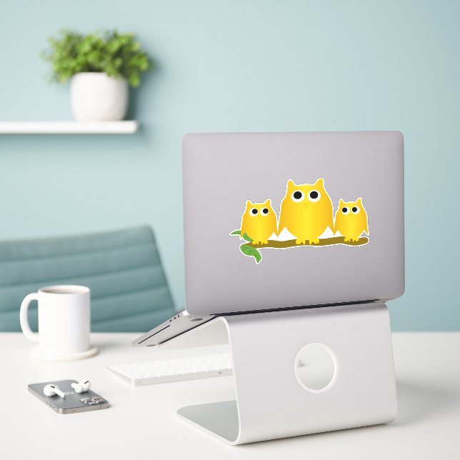 Gold Owls Design Sticker (Laptop On Desk)