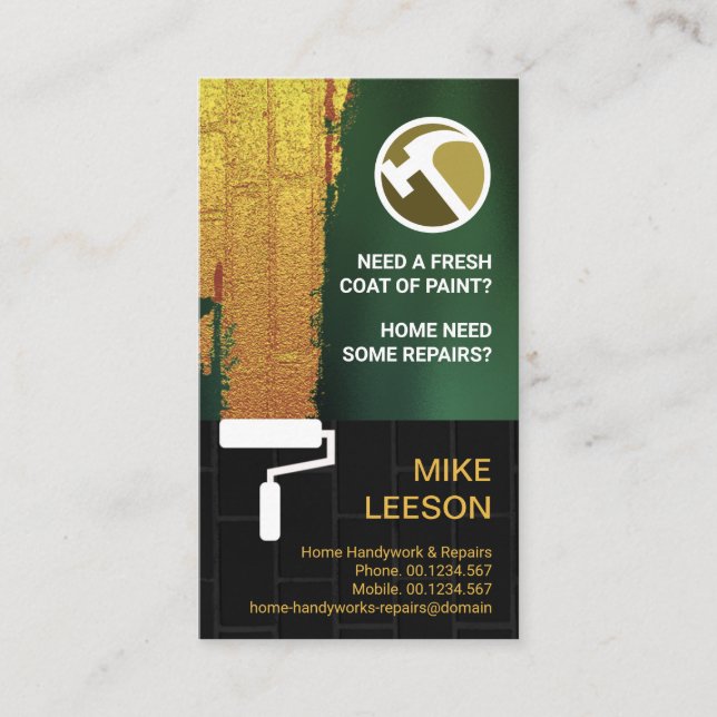 Gold Paint Brick Wall Handyman Painter Business Card (Front)
