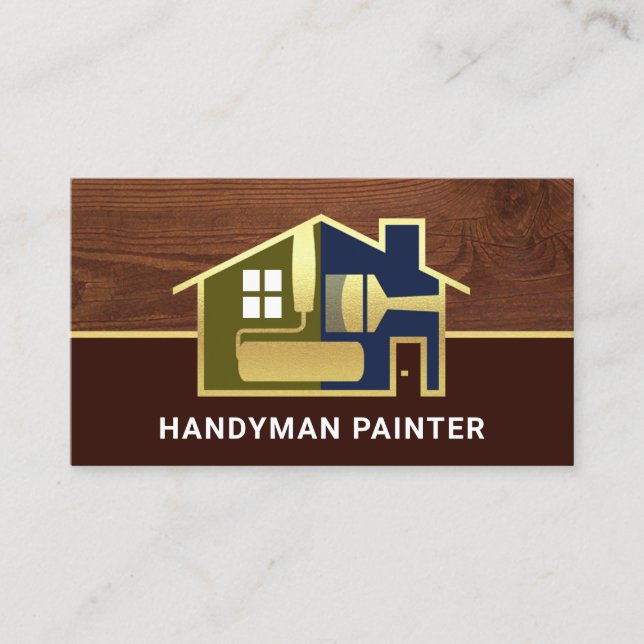 Gold Paint Brush Home Border Business Card (Front)