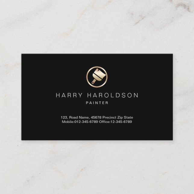 Gold Paint Brush Icon Painter Business Card (Front)