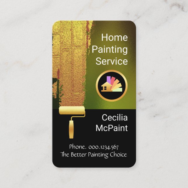 Gold Paint Brush Painting Wall Business Card (Front)