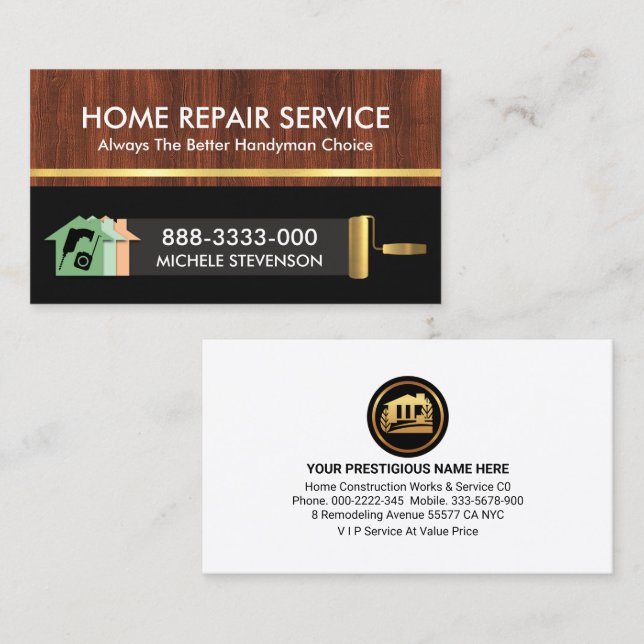 Gold Paint Brush Remodeling Home Business Card (Front/Back)