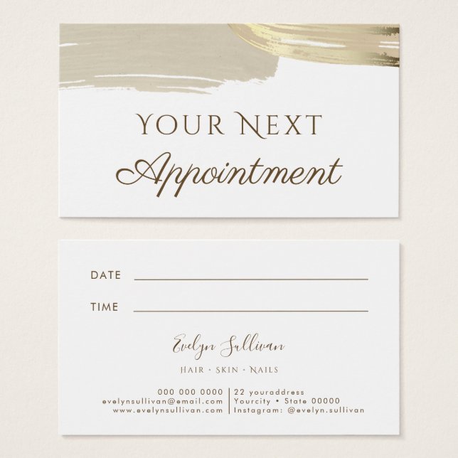 Gold Paint Brush Strokes Appointment Card (Front & Back)