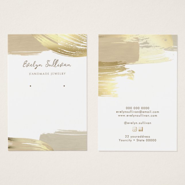 Gold paint brush strokes jewelry display card (Front & Back)