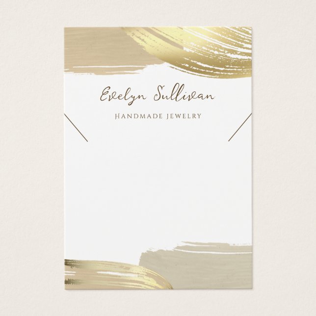 Gold paint brush strokes necklace display card (Front)