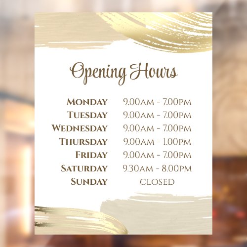 Gold Paint Brush Strokes Opening Hours Window Cling