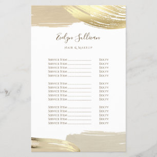 Gold paint brush strokes price list flyer