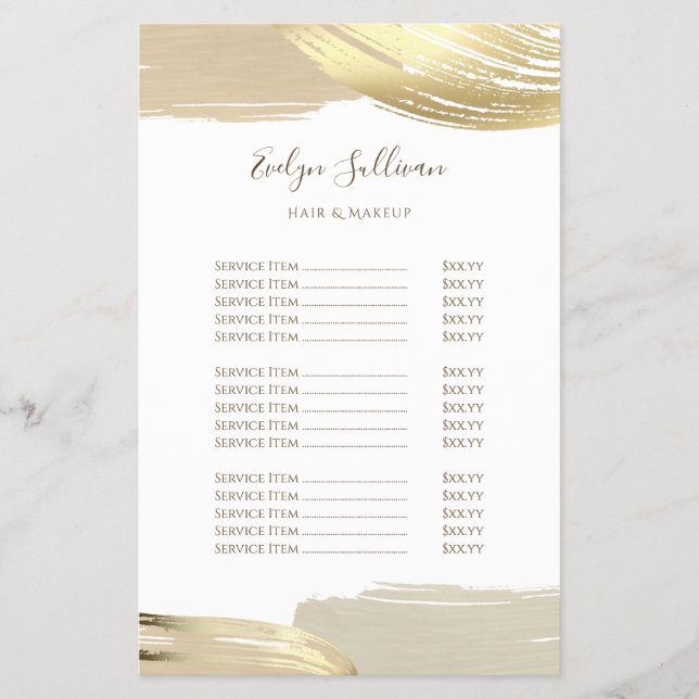 Gold paint brush strokes price list flyer (Front)