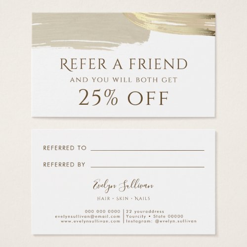 Gold Paint Brush Strokes Referral Card