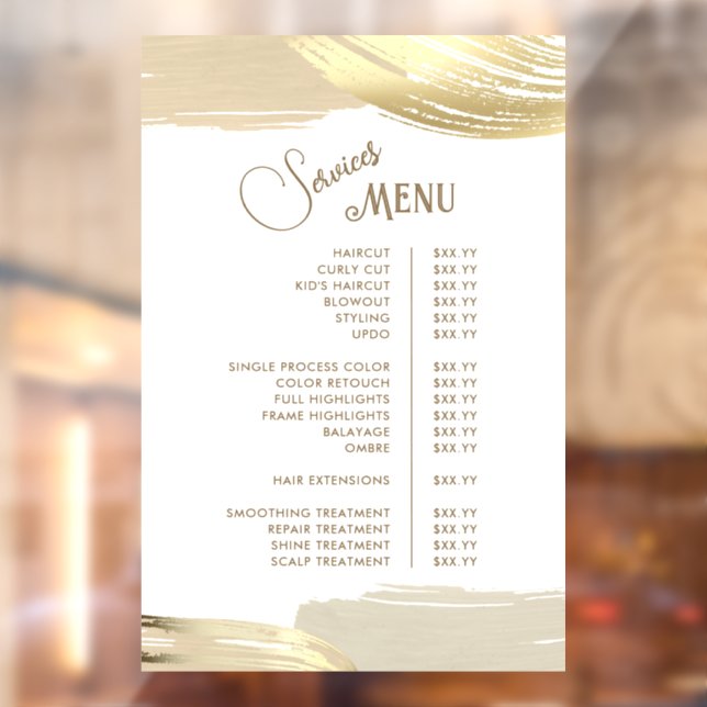 Gold Paint Brush Strokes Services Menu Window Cling (Sheet 2)