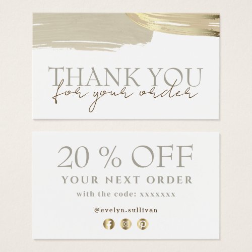 Gold paint brush strokes thank you discount card
