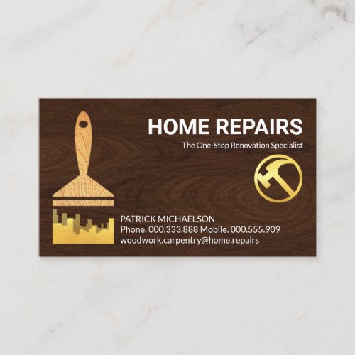 Gold Paint Brush Wood Texture Business Card