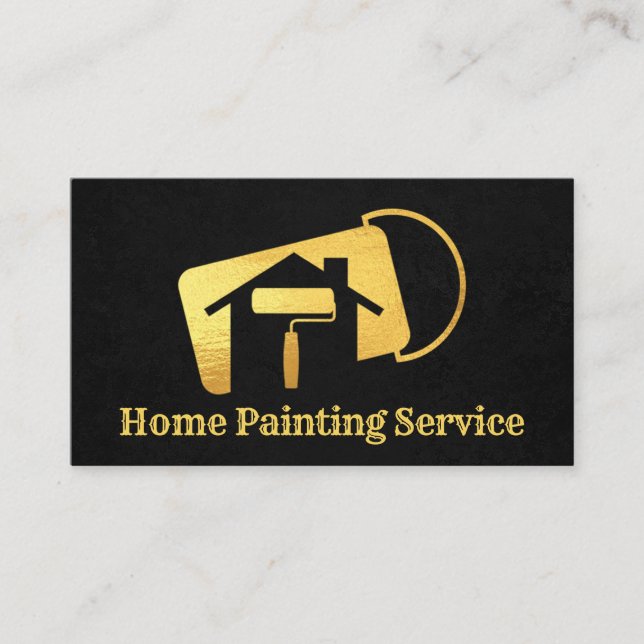 Gold Paint Can Home Roller Brush Painting Business Card (Front)