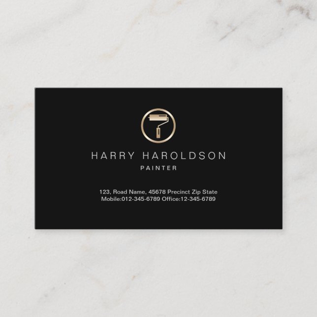 Gold Paint Roller Icon Painter Business Card (Front)