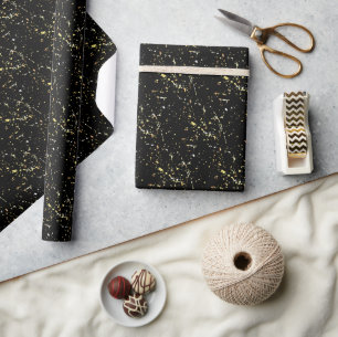 Gold Paint Splatter On Black Wrapping Paper