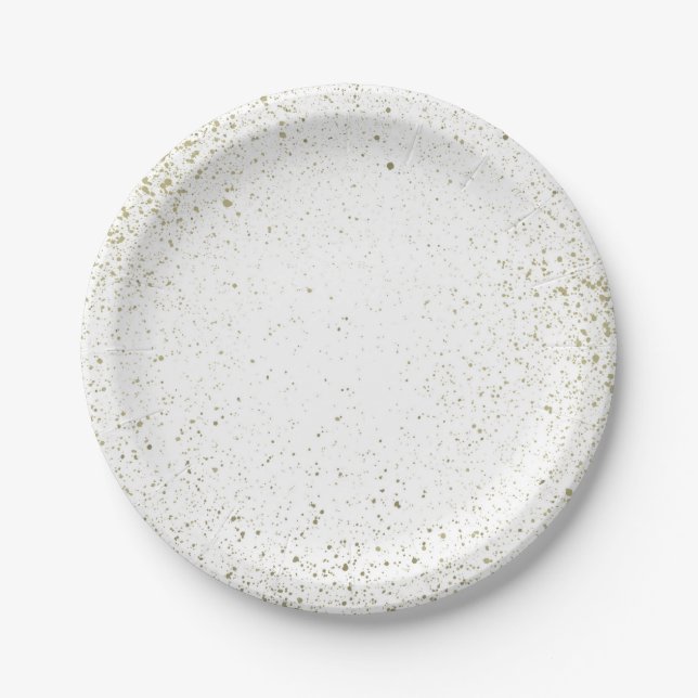 Gold paint splatter paper plates (Front)