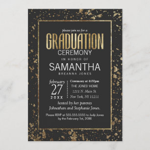 Gold Paint Splatters Graduation Ceremony Invitation