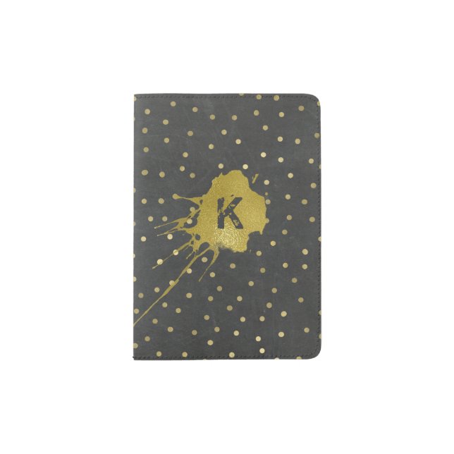 Gold Paint Splotch Monogrammed Passport Wallet Holder (Front)