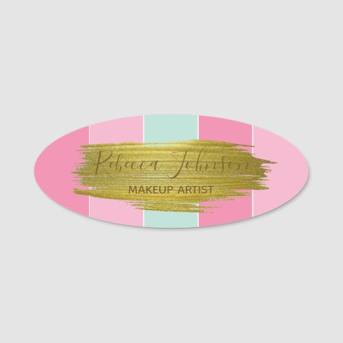 Gold Paint Stroke Colorful Stripes Name Tag