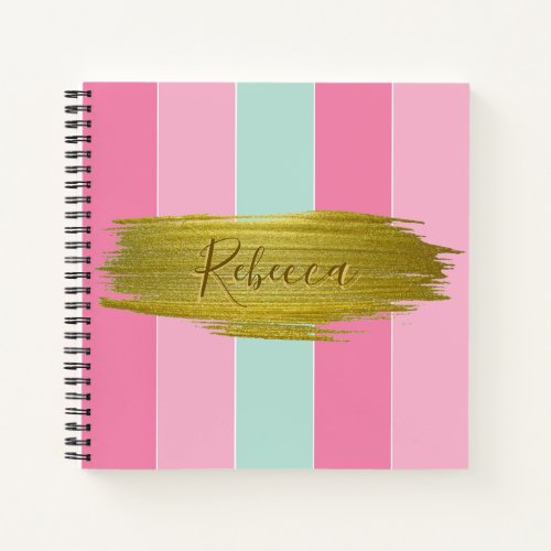 Gold Paint Stroke Colorful Stripes Spiral Notebook