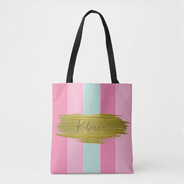 Gold Paint Stroke Colorful Stripes - Tote Bag (Front)