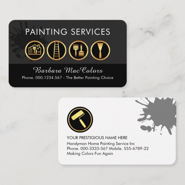 Gold Paint Tools On Grey Black Layer Business Card (Front/Back)