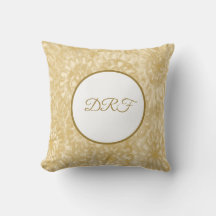 Gold Painted Flowers with Monogram Throw Pillow