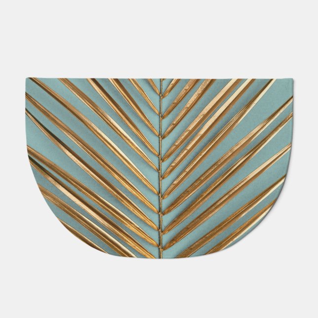 Gold Painted Tropical Palm Pattern Doormat (Front)
