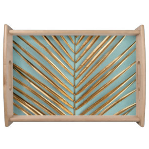 Gold Painted Tropical Palm Pattern Serving Tray