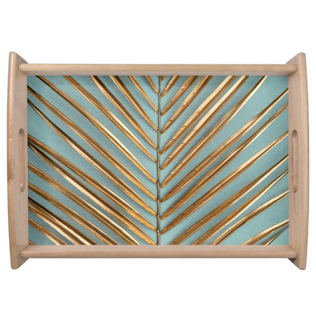 Gold Painted Tropical Palm Pattern Serving Tray (Front)
