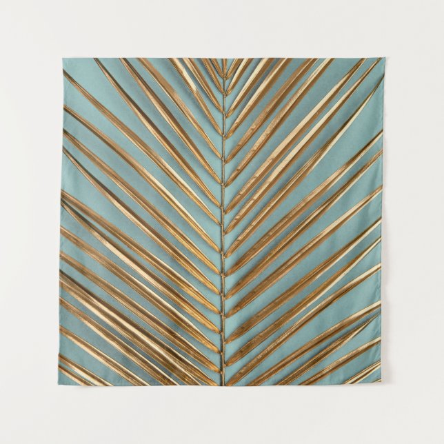 Gold Painted Tropical Palm Pattern Tapestry (Front)