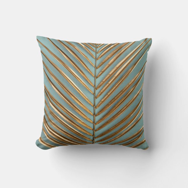 Gold Painted Tropical Palm Pattern Throw Pillow (Front)