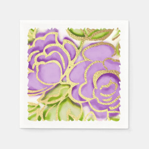 Gold Painted Watercolor Purple Roses Napkins
