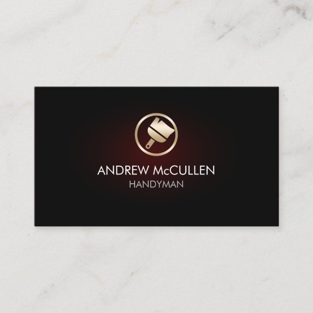 Gold Painter Paint Brush Icon Red Glow Business Card (Front)