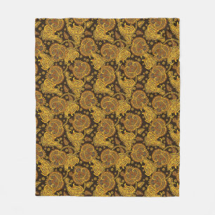 Gold paisley damask floral oriented ethnic patten fleece blanket