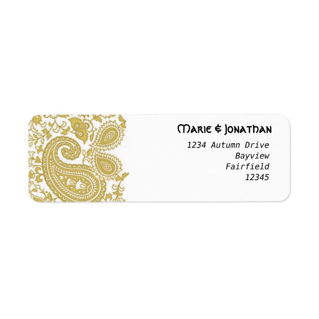 Gold paisley damask indian wedding label (Front)